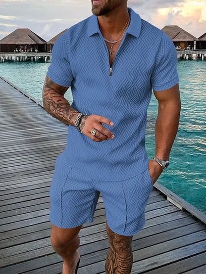 POLO Shirt+Shorts Two Pieces Men Casual 