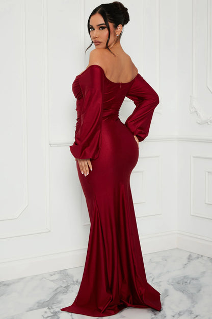 Denise off Shoulder Maxi Dress - Wine