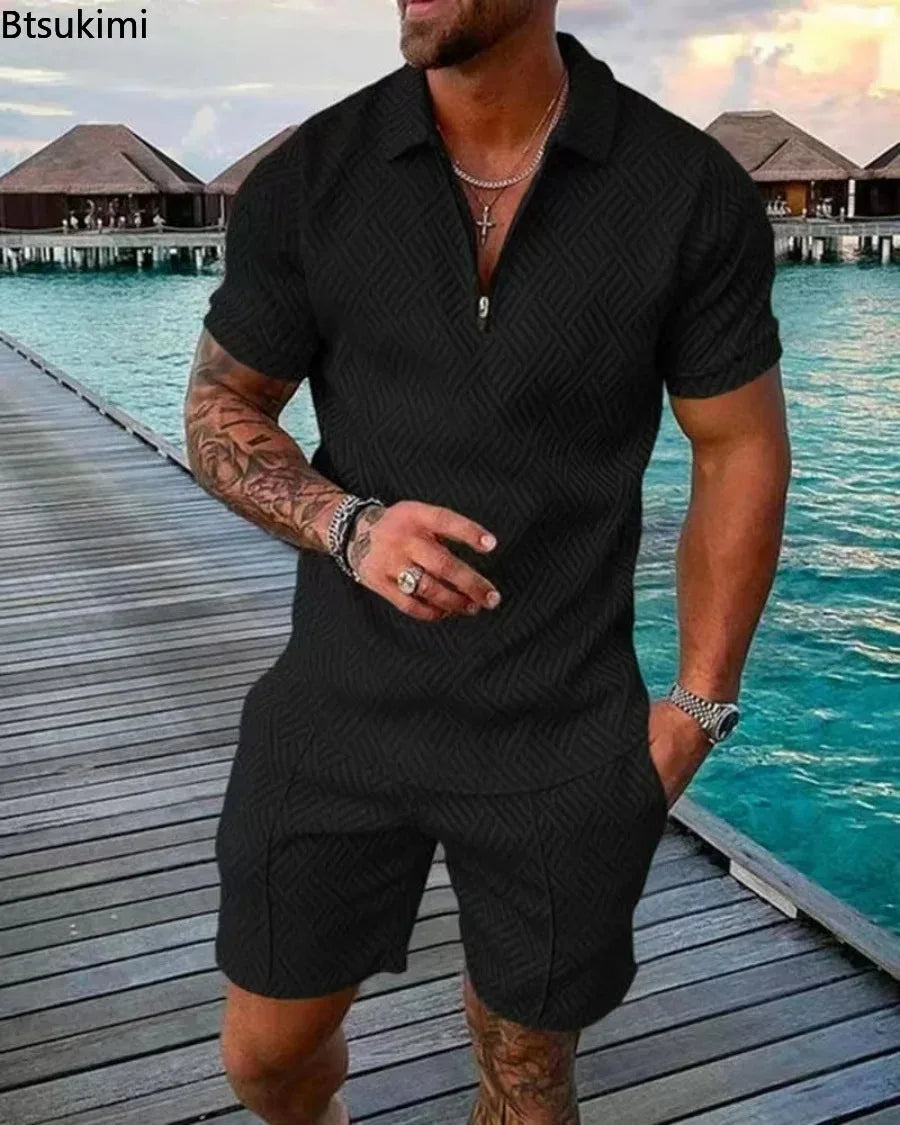 POLO Shirt+Shorts Two Pieces Men Casual 