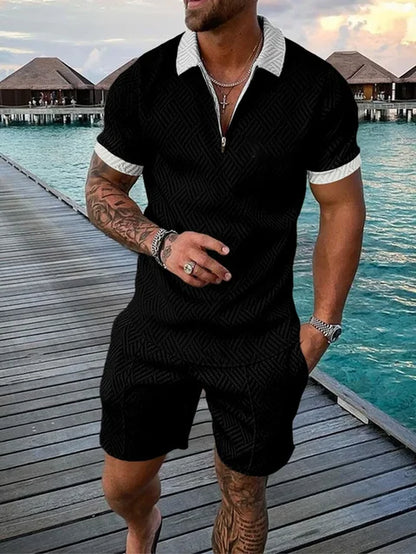 POLO Shirt+Shorts Two Pieces Men Casual 