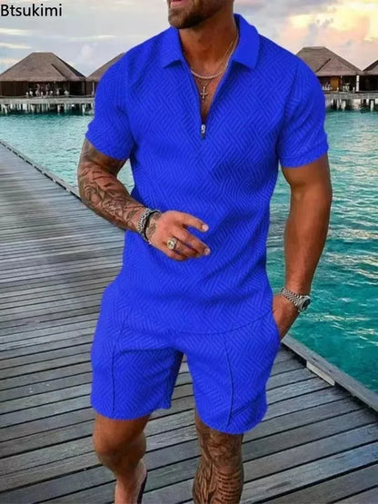 POLO Shirt+Shorts Two Pieces Men Casual 