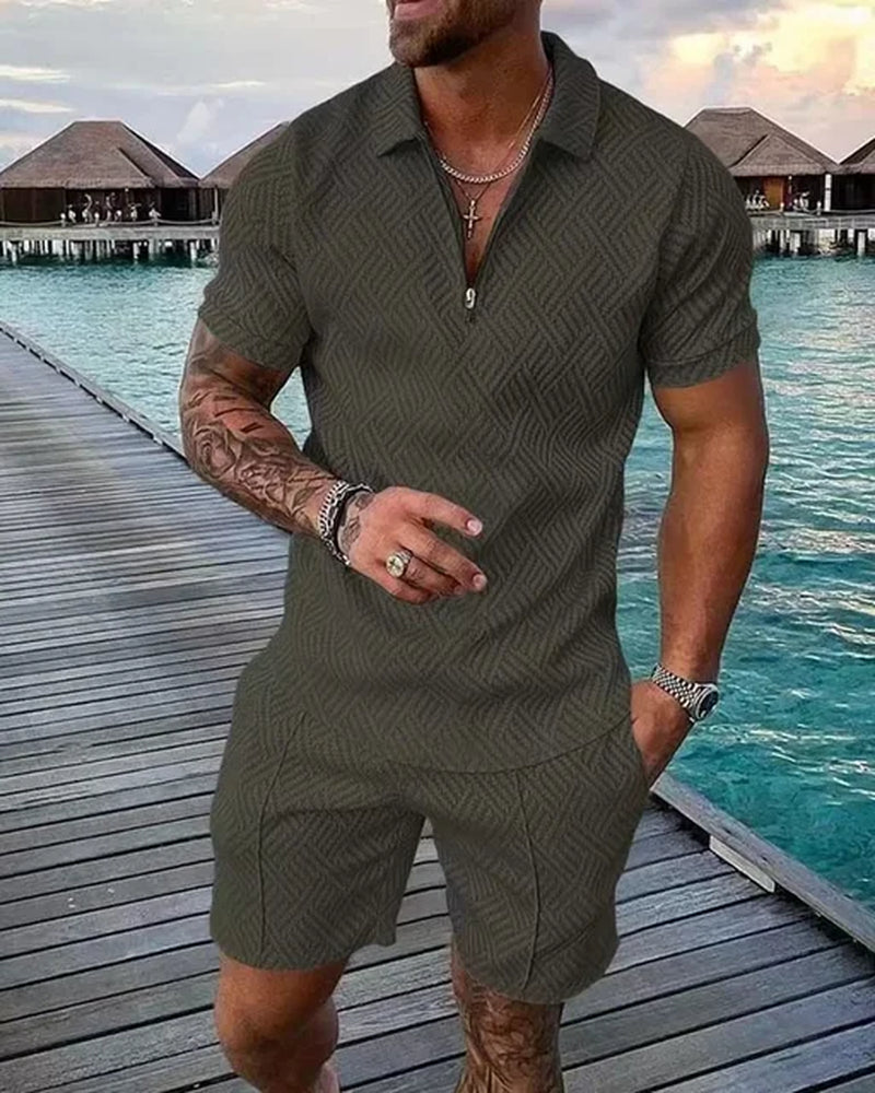 POLO Shirt+Shorts Two Pieces Men Casual 