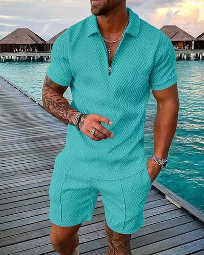 POLO Shirt+Shorts Two Pieces Men Casual 