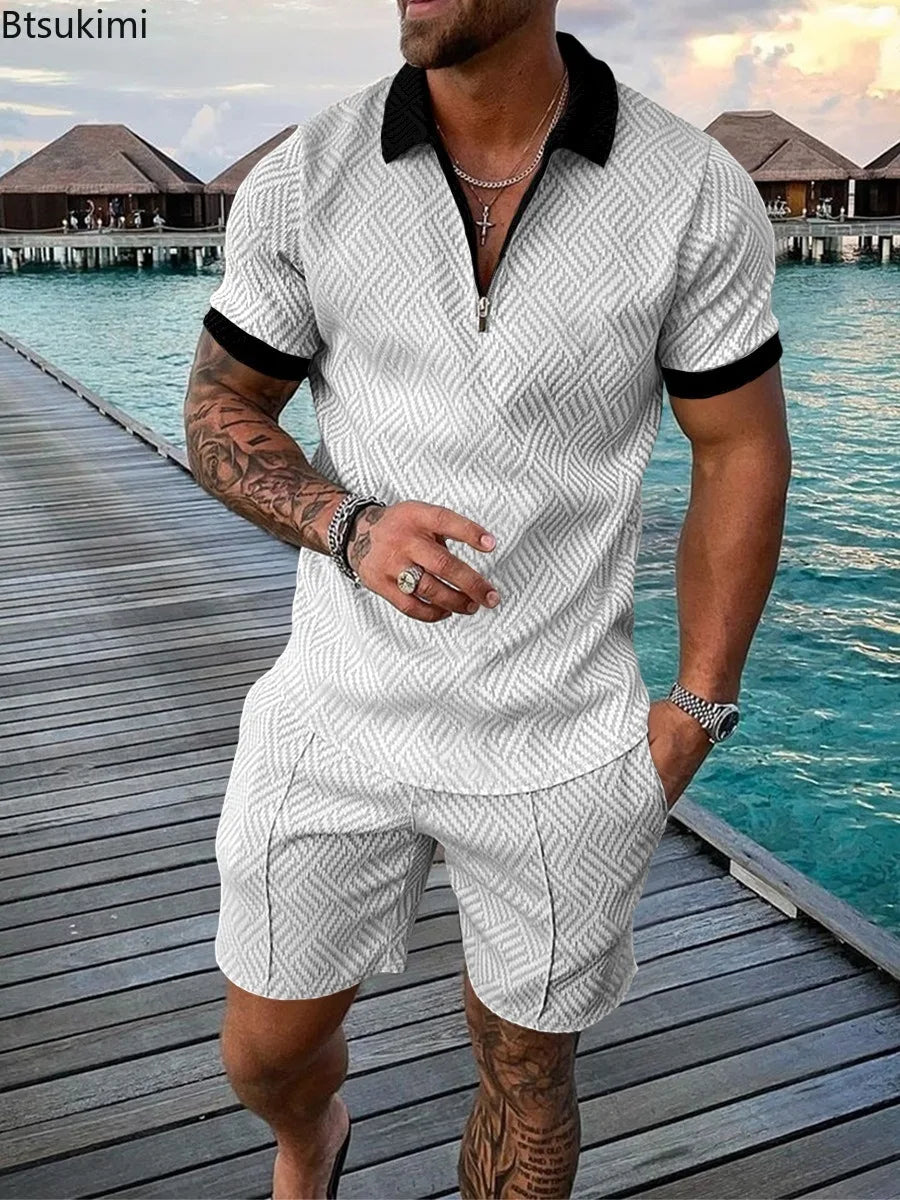 POLO Shirt+Shorts Two Pieces Men Casual 