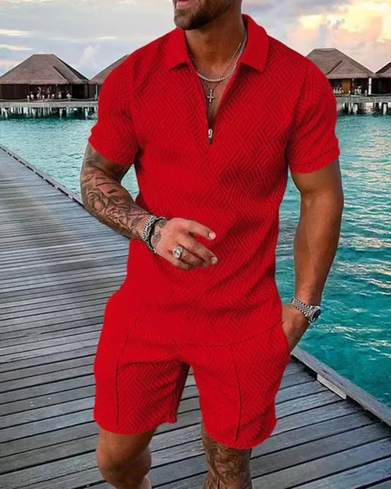 POLO Shirt+Shorts Two Pieces Men Casual 