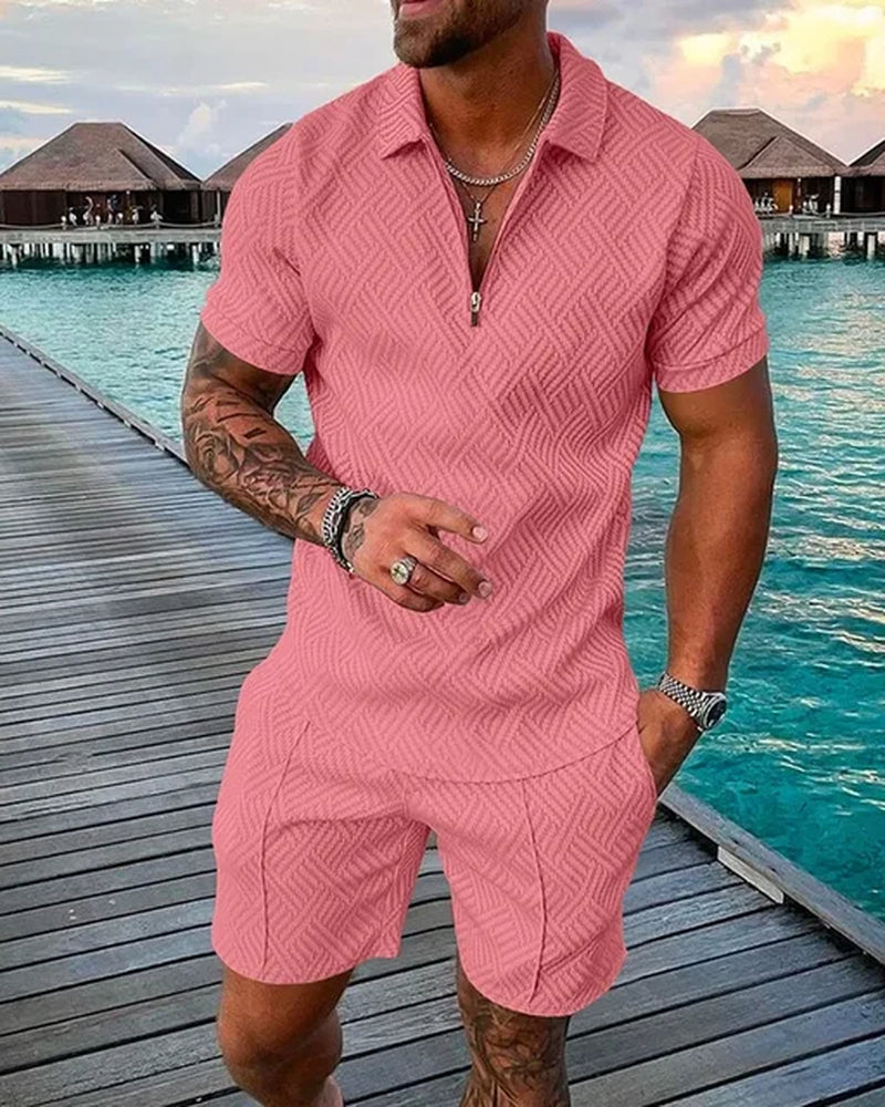 POLO Shirt+Shorts Two Pieces Men Casual 