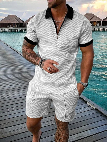 POLO Shirt+Shorts Two Pieces Men Casual 